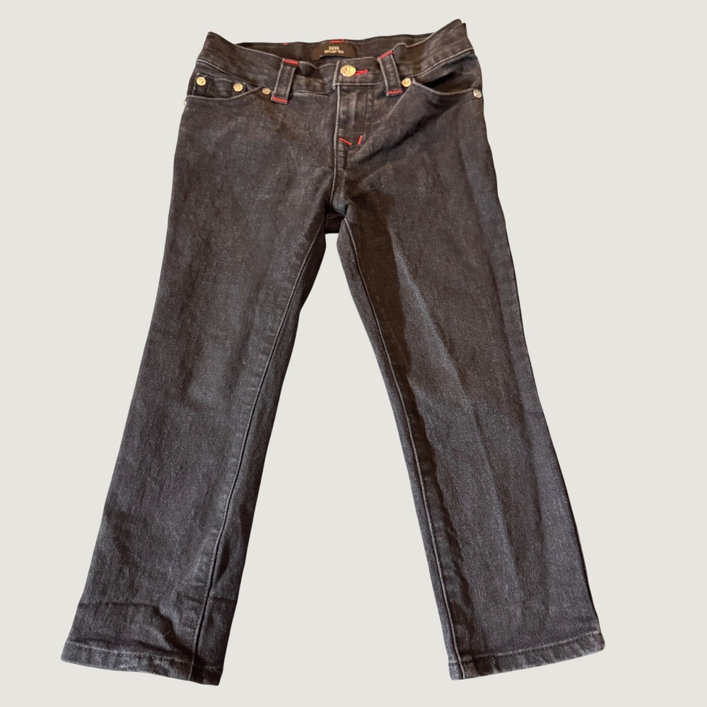 True Religion Kids Geno Relaxed Slim Jeans 4T Black Red Stitch School Kidcore